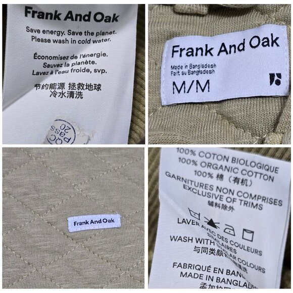 Frank And Oak Mens‎ Green Quilted Half Zip Hoodie Sweatshirt Cotton Size M - Picture 9 of 11